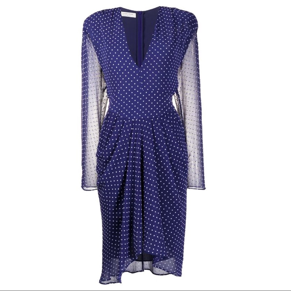NEW PHILOSOPHY DI LORENZO SERAFINI LONG SLEEVE POLKA DOT MIDI DRESS - Picture 8 of 9